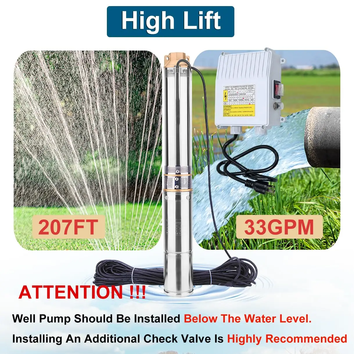 Energy Saving 4-inch 1  Solar Submersible Water Pump System Agricultural Solar Water Pump