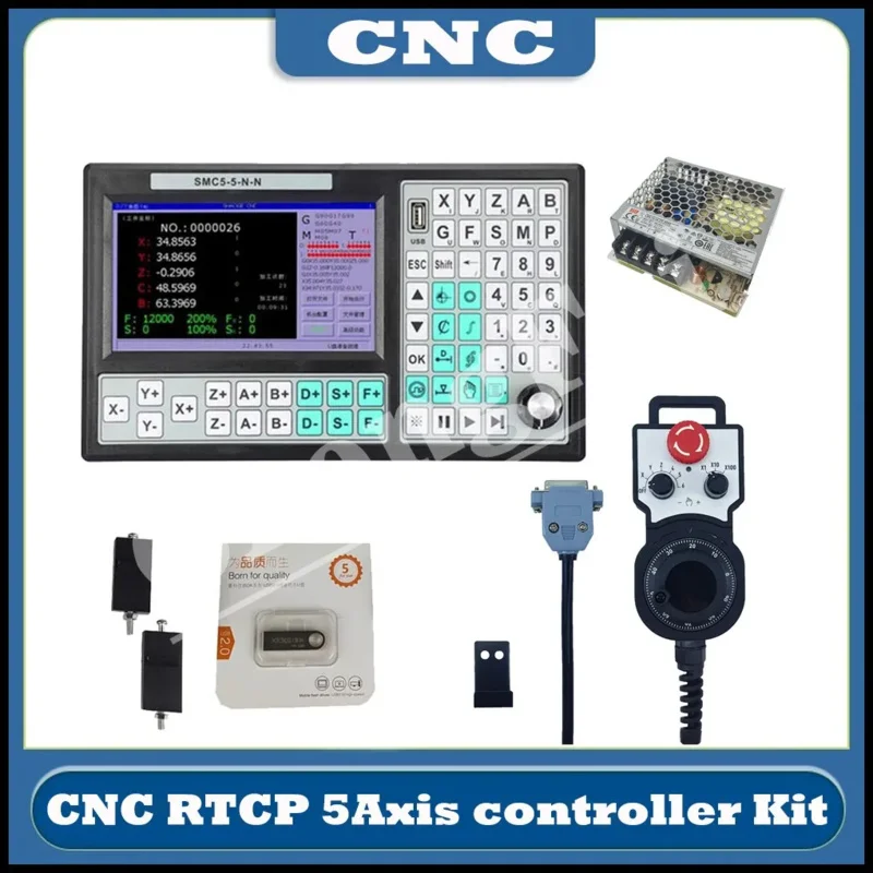 CNC SMC5-5-N-N 5-axis RTCP Offline USB Controller 500KHz G-Code 7-inch large screen 6-axis handwheel replaces Mach3 Cyclmotion