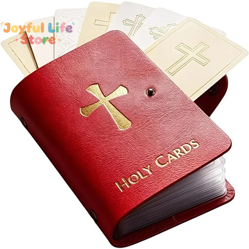 Leather Holy Card Holder Pocket Prayer Card Organizer With Snap Closure Waterproof Large Capacity Card Collection