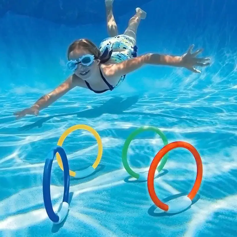 4pcs Diving Rings Underwater Game Swimming Rings Sinking Pool Toy Rings For Kid Children Summer Water Toy Swimming Diving Ring