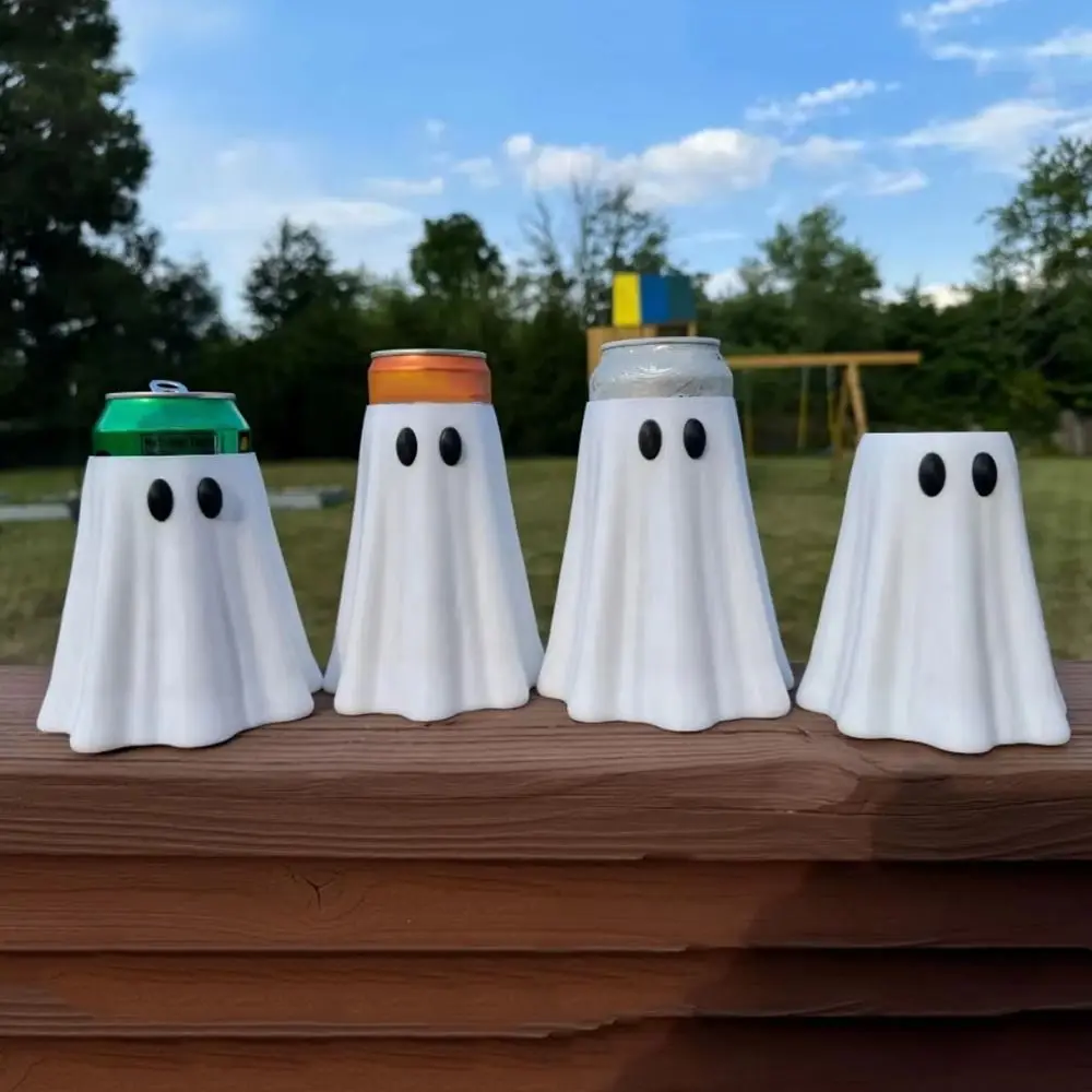 3D Printed Halloween Ghost Can Sleeve 8/12/16 Oz Reusable Halloween Ghost Can Holder Insulated Spooky Shaped Beer Can Stand