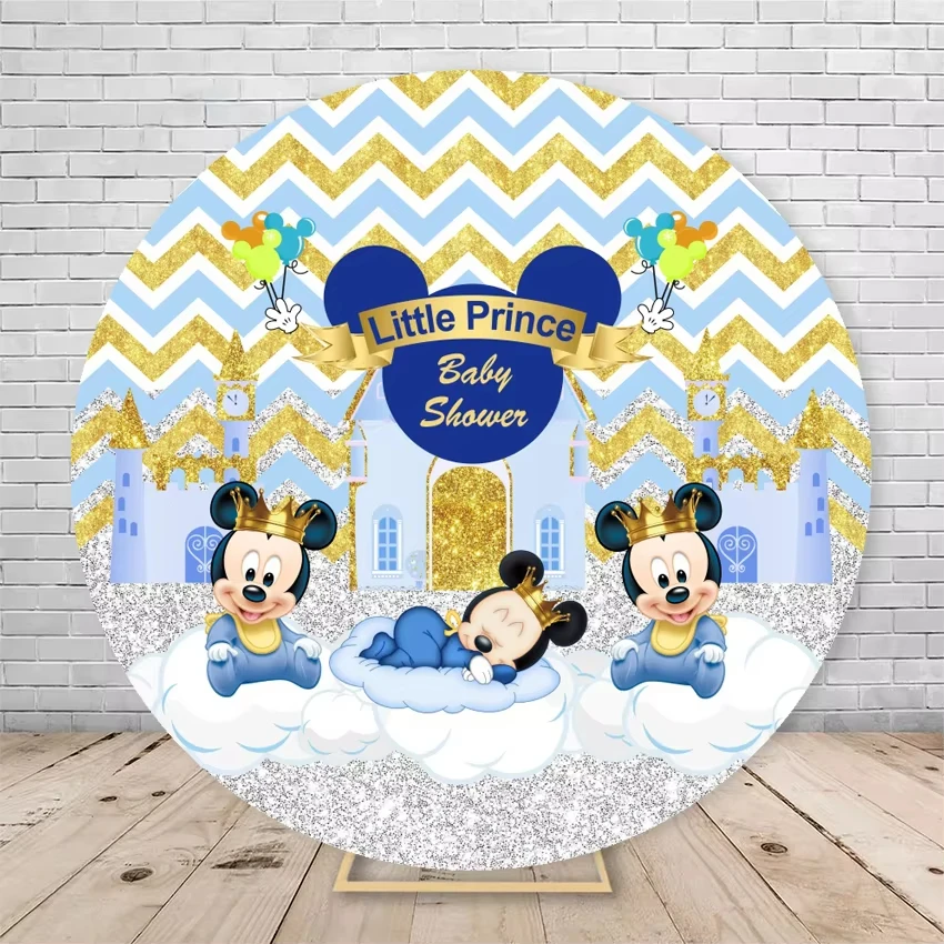 ميكي الكرتون غطاء خلفية مستديرة الأزرق نمط قوس قزح الصبي حفلة عيد ميلاد استحمام الطفل التصوير خلفية الزخرفية الدعامة #2