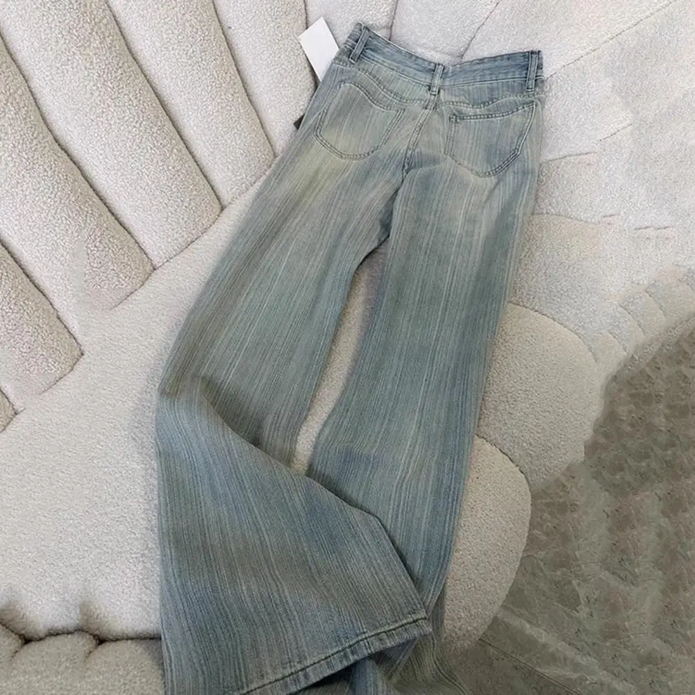 Herbst hose mit geradem Bein und geradem Bein, gestreifte Jeans mit weitem Bein und hoher Taille und mehreren Taschen für Damen für Damen