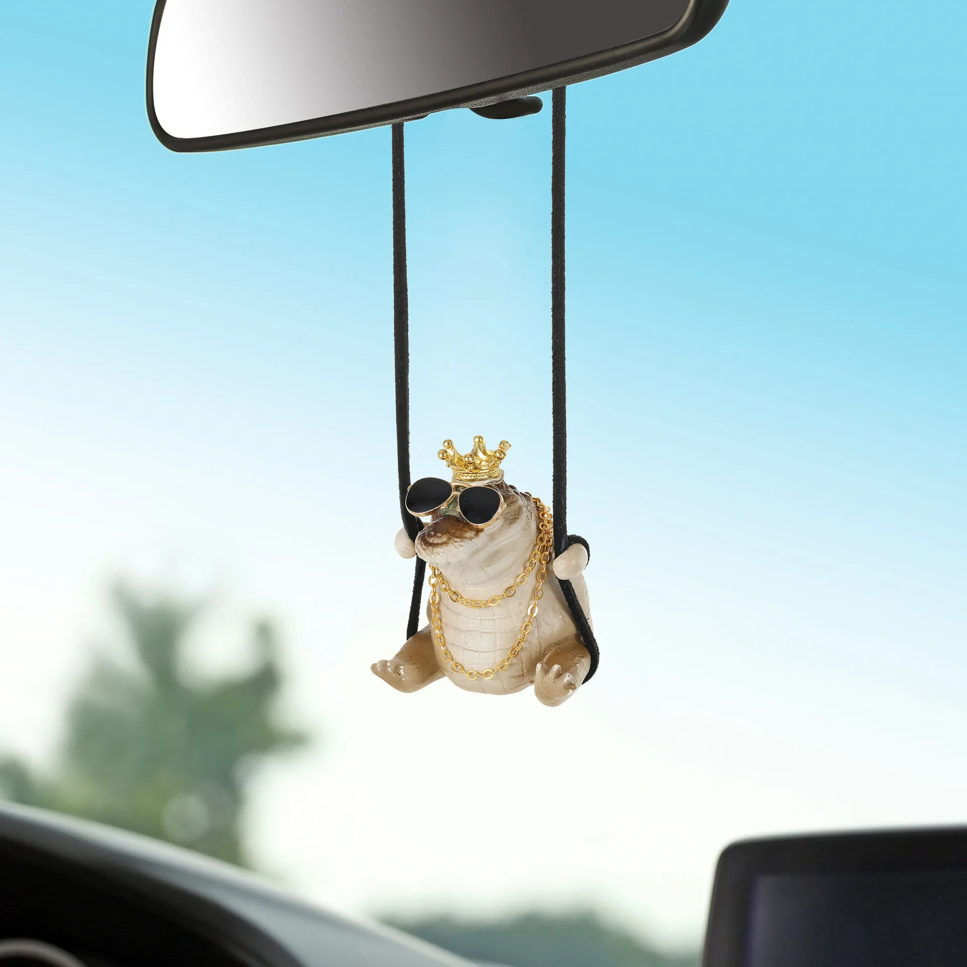 Funny Crocodile Car Rearview Mirror Hanging Ornament Cute Alligator Swing Pendant Auto Interior Decoration Mirror Charm Gift