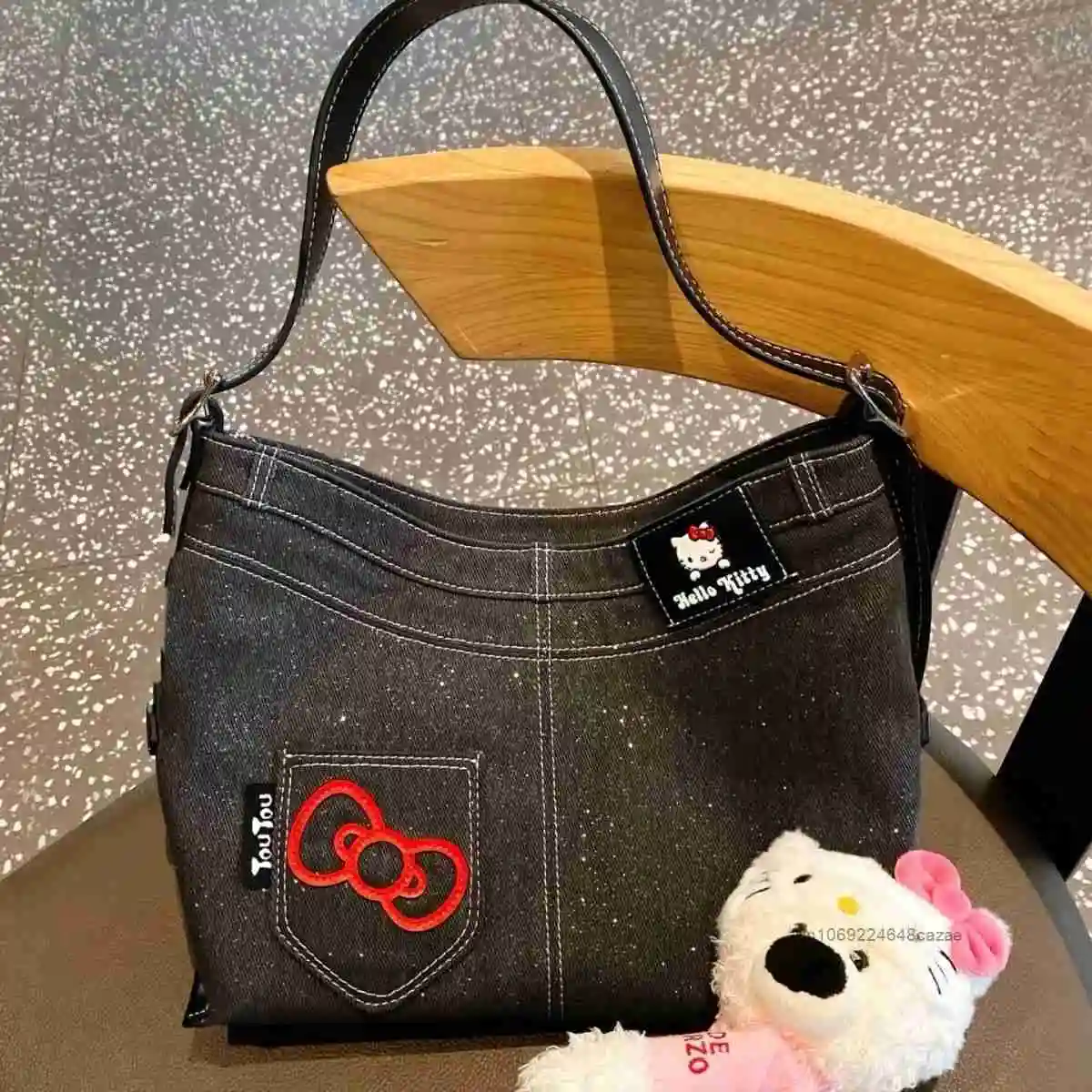 Sanrio Hello Kitty Popular Denim Bag Trendy Simple Commuting Handbag Korean Version Casual Versatile Large Capacity Shoulder Bag