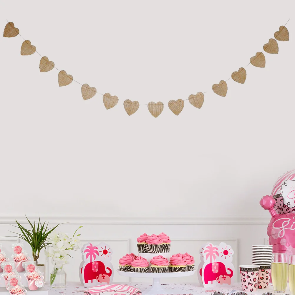 

DIY Linen Banner Heart Shape Pull Flag Bunting for Wedding Party Decorations Supplies Linen Banner Party Supplies