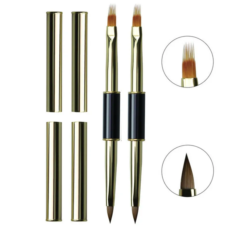 1/7PCS Double Head Sandalwood Handle Nail Brush Liner Brush Painting Pen Gel Brush Crystal Nail Art Manicure