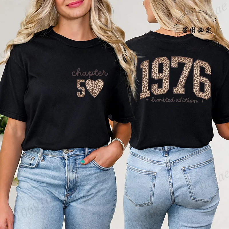 Fashion Women T Shirt  1976 Retro Birthday Print T Shirt Leopard 50th Birthday Gifts Tops Ladies Shirt Harajuku Graphic T-shirt