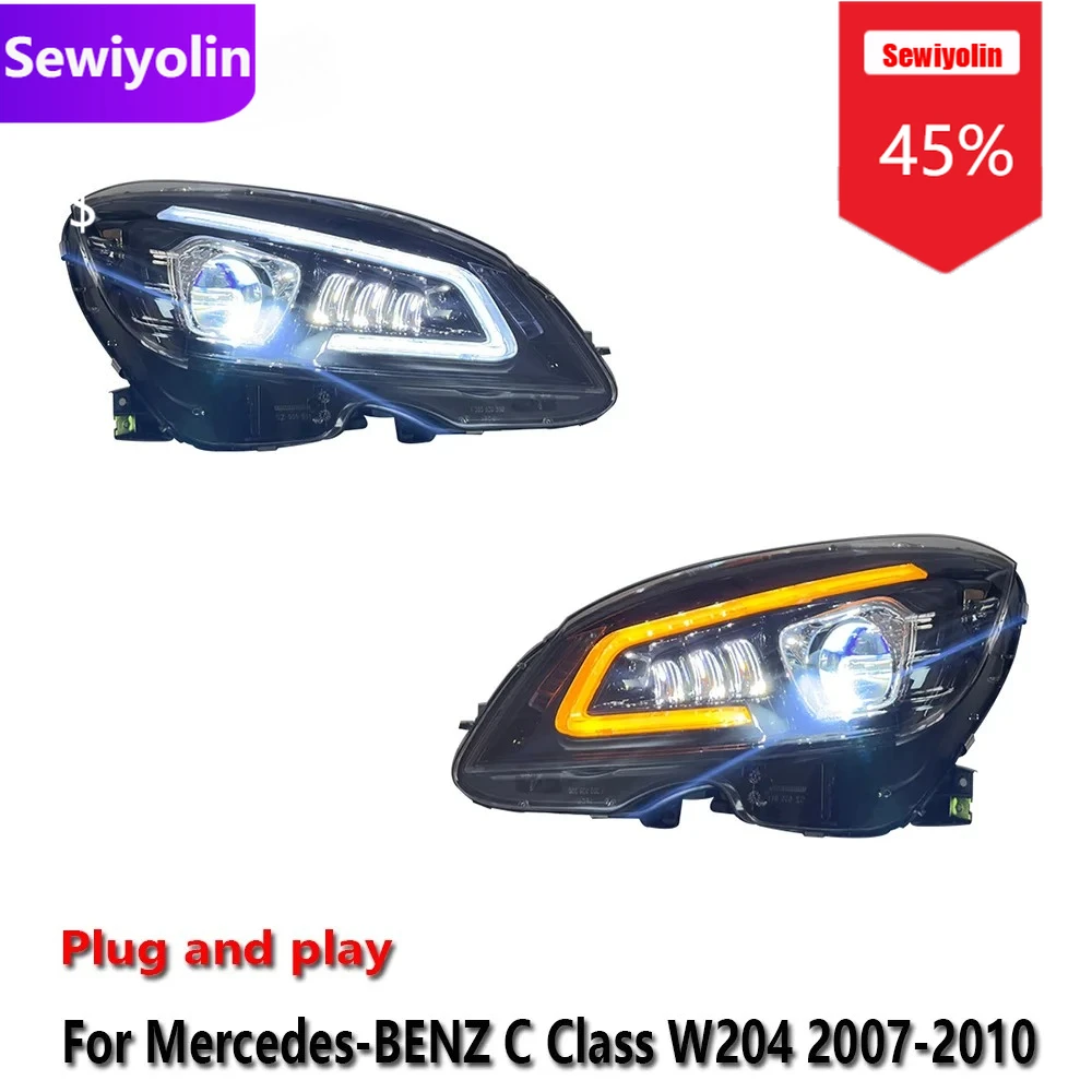 

Sewiyolin Car DRL LED Headlight Assemblies For Benz C-Class W204 2007-2010 Fog DRL Brake Turn Signal Lamp Plug And Play