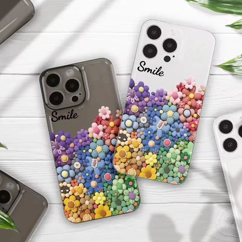 Phone Case For iPhone 16 15 Pro Max 14 13 12 11 XS X XR 7 8 Plus SE2 3  Ins Colorful Sunflower Sky  Pattern Transparent Cover