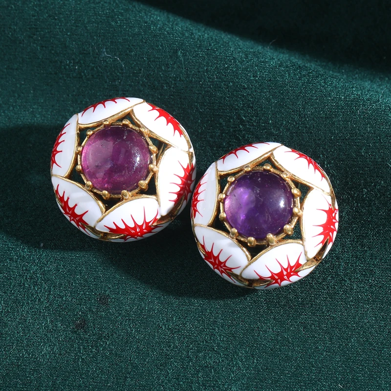 

Vintage Purple Glass Flower Earrings Woman Round Pink Lotus Accessories Retro Antique Elegant Luxury Designer Gift 2025 Trends