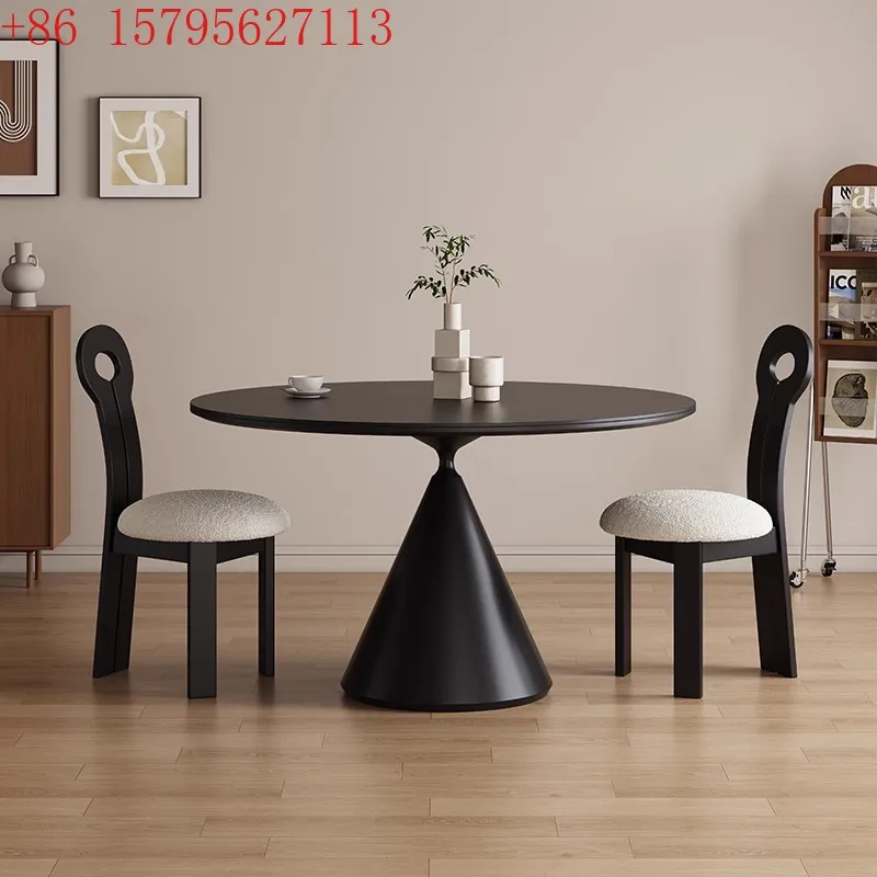 

Slate dining table Modern simple pure white round table Household round small apartment pure black dining table