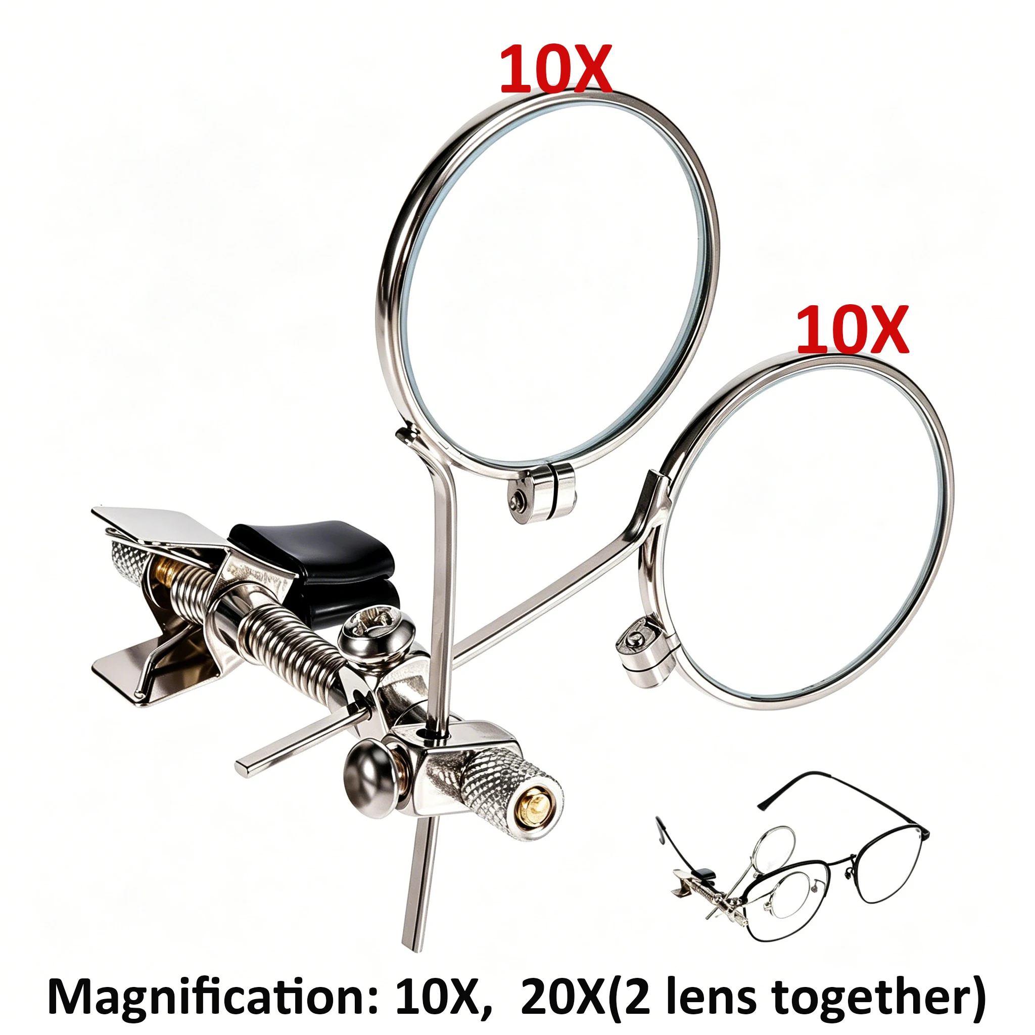 10-fache Clip-On-Brillenlupe mit Doppel- oder Dreifachlinsen, Mini-Monokularlupe mit drehbarer Linse für Uhrenreparaturen – Detail 3