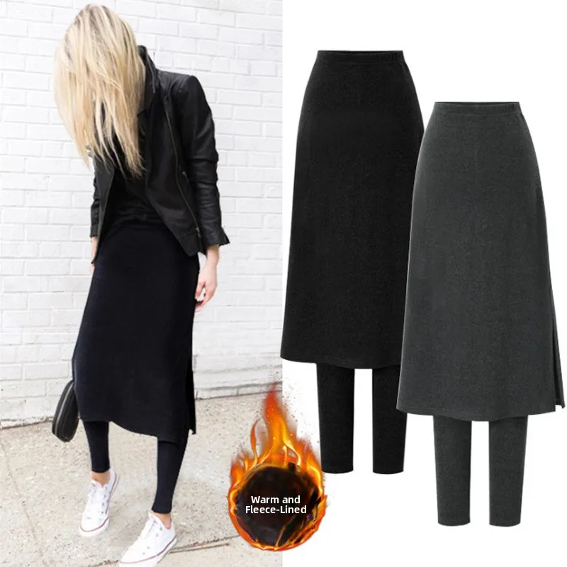 High Waist Fleece Lined Slimming Women's Leggings Skirt Pants plus Size Autumn Winter Fashion Thickened Long Trousers