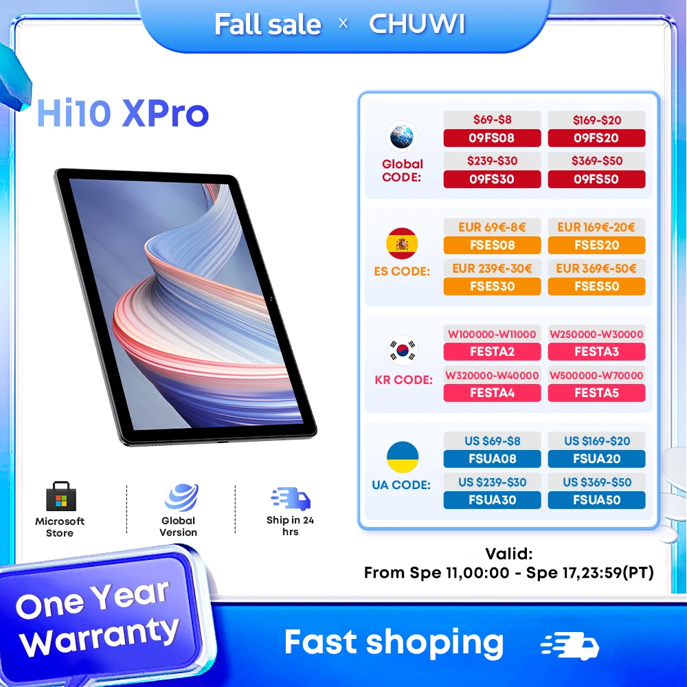 CHUWI Hi10 XPro Tablet 4GB RAM 128GB ROM  Unisoc T606 Octa Core 10.1'' FHD IPS  7000mAh Battery  4G LTE Android 13 Pad