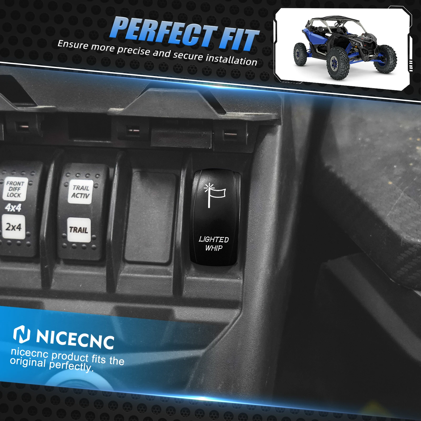 NICECNC For Can Am Maverick X3 LED Whip Lights Switch with Switch Jumper Wire Set 12V/14V For Polaris RZR PRO XP RZR XP Turbo
