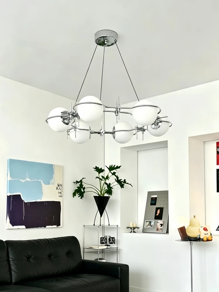 Modern 6-Light Glass Ball Chandelier 48W LED Metal 1.5m Adjustable Wire 84cm Pendant Light for Living Dining Room Kitchen