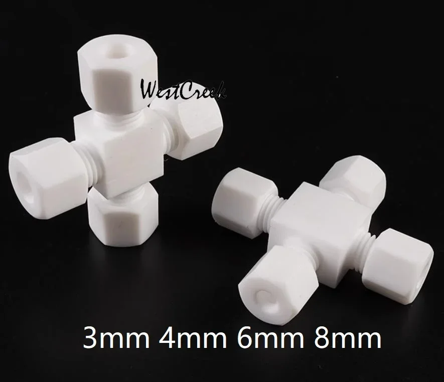 WESTCREEK 6 8mm PTFE Ferrule union cross joint Corrosion acid alkali compression 4 four way Bite fitting polytef Tube Inserting