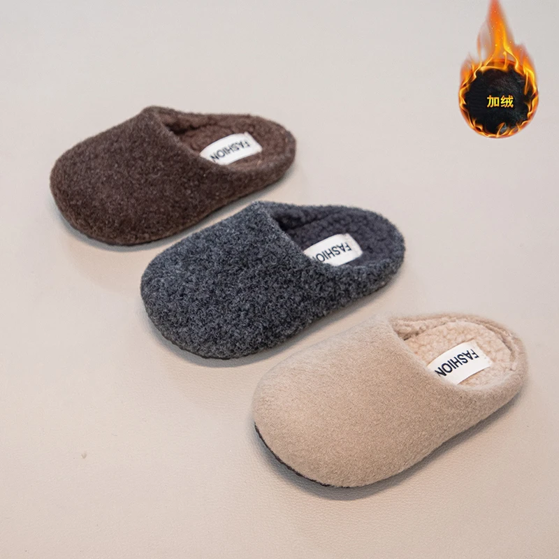 

Детские хлопковые тапочки Pantuflas, однотонная теплая детская зимняя домашняя обувь для мальчиков и девочек, плюшевая напольная обувь, домашняя нескользящая хлопковая обувь на мягкой подошве