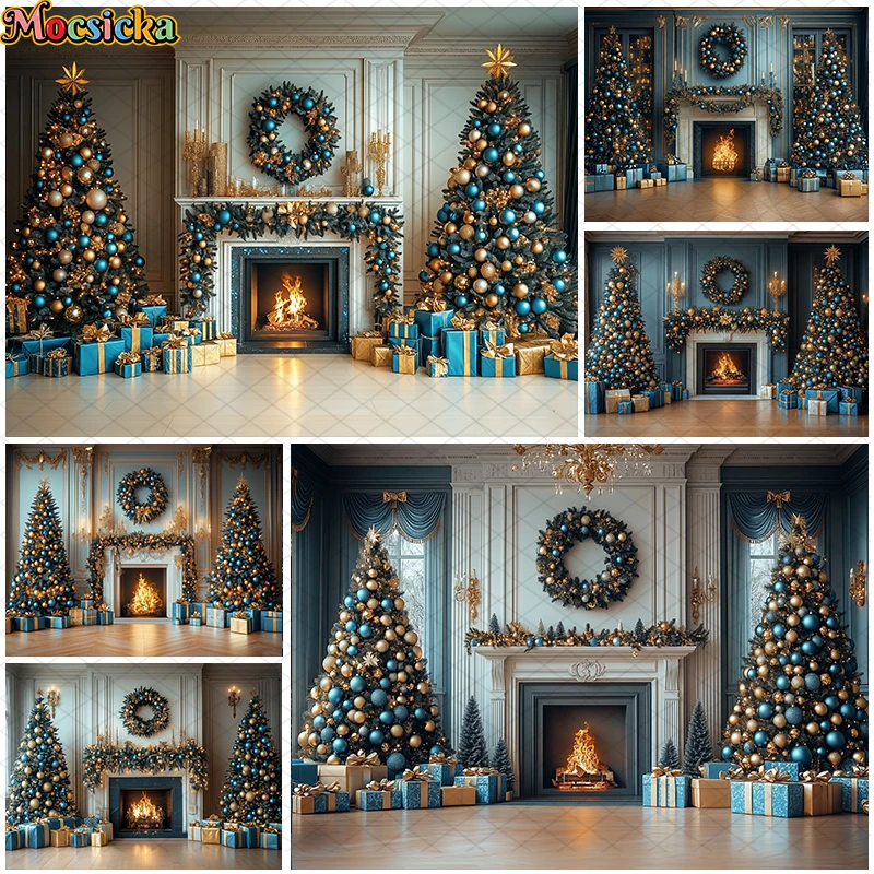 

Mocsicka Christmas Fireplace Trees Backdrops Kids Family Photography Child Baby Photocall Decors Xmas Classic Room Backgrounds