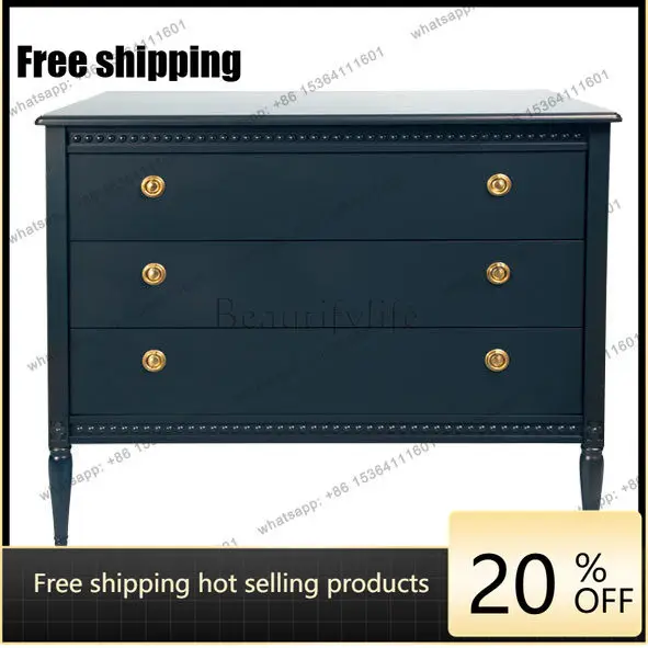 LD American solid wood bedside cabinet retro bedroom antique storage cabinet