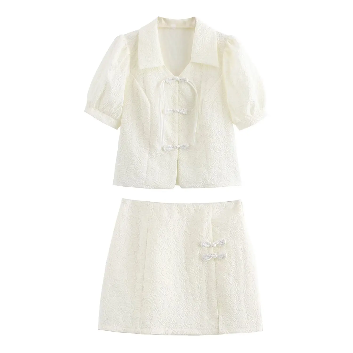 

Женская текстурная новая стильная темпераментная короткая юбка с пузырьковым рукавом и пряжкой комплект из двух предметов для женской одежды