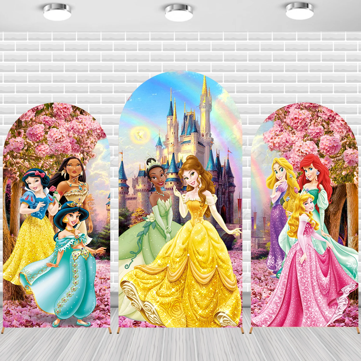 

Arch Disney Princess Cinderella Jasmine Castle Background Girl Birthday Party Backdrop Polyester Arch Banner Photography Props