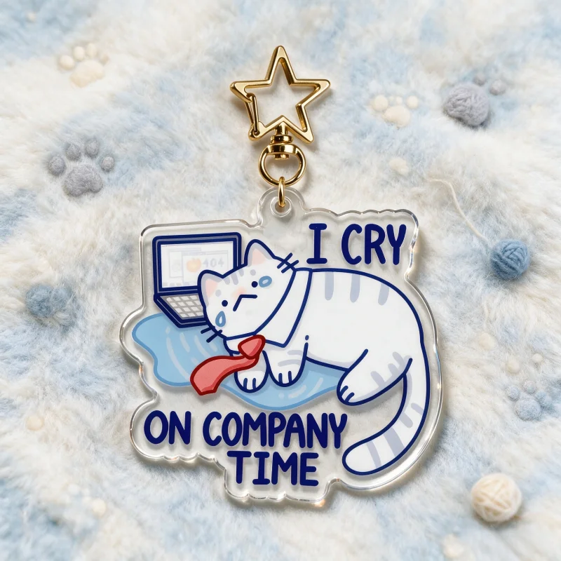Retro Gaming Keychain - Cat Acrylic Keychain Cute I Cry