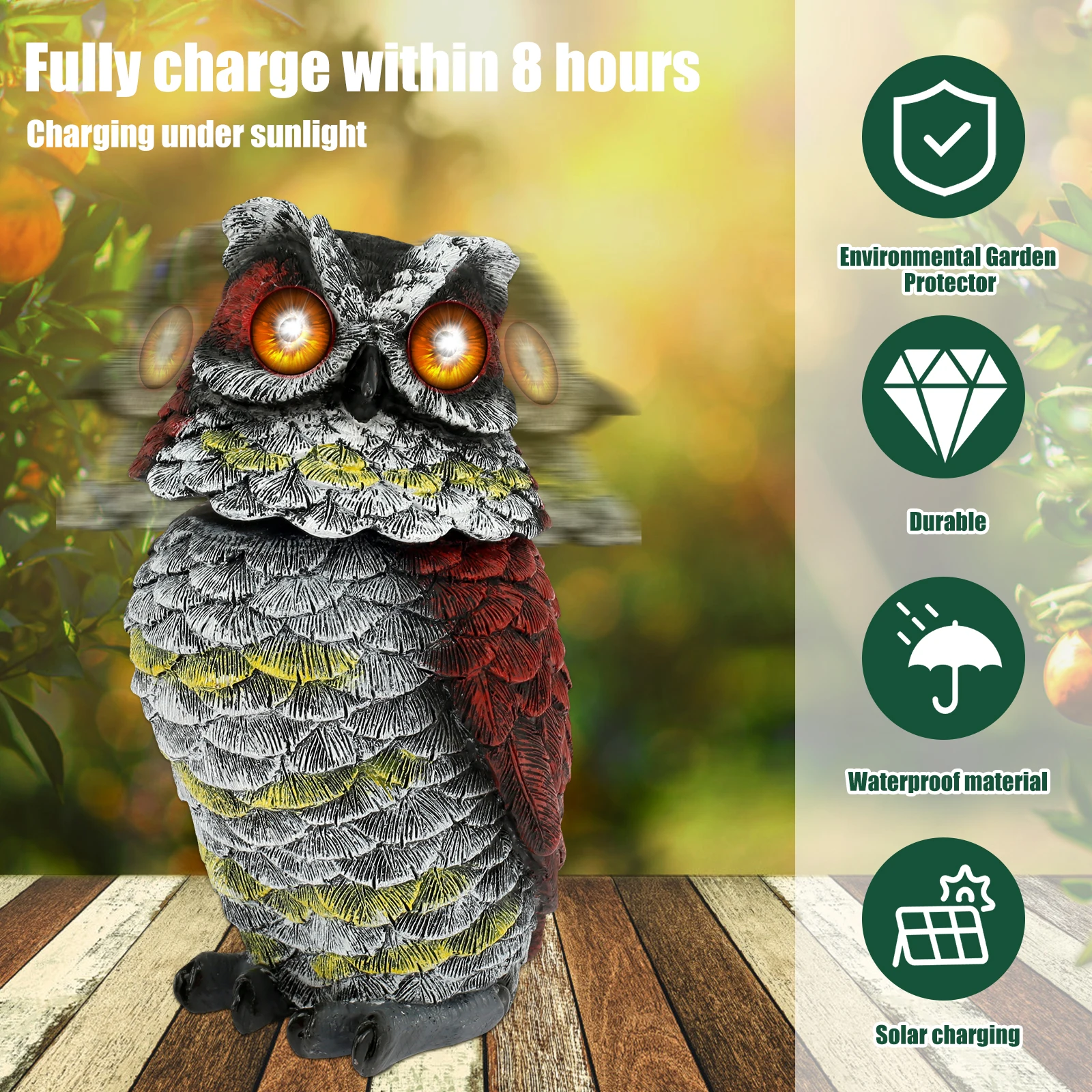 Solar Owl Scare Bird Control Device Head Rotating Eyes Flickering Realistic Owl To Repel Birds Outdoor Garden Owl Scarecrow Bait