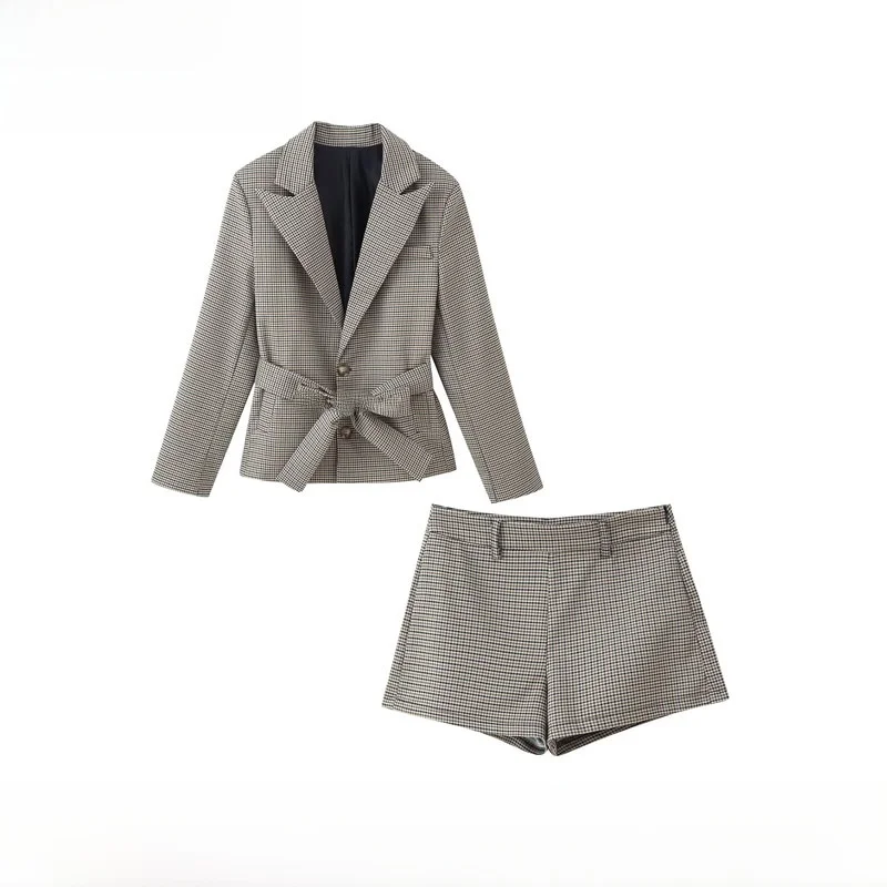 

Faionable Plaid Suit Jaet And orts Set Women's Autumn New Arrival Versatile Sli Commute Sle Long Sve Warmth