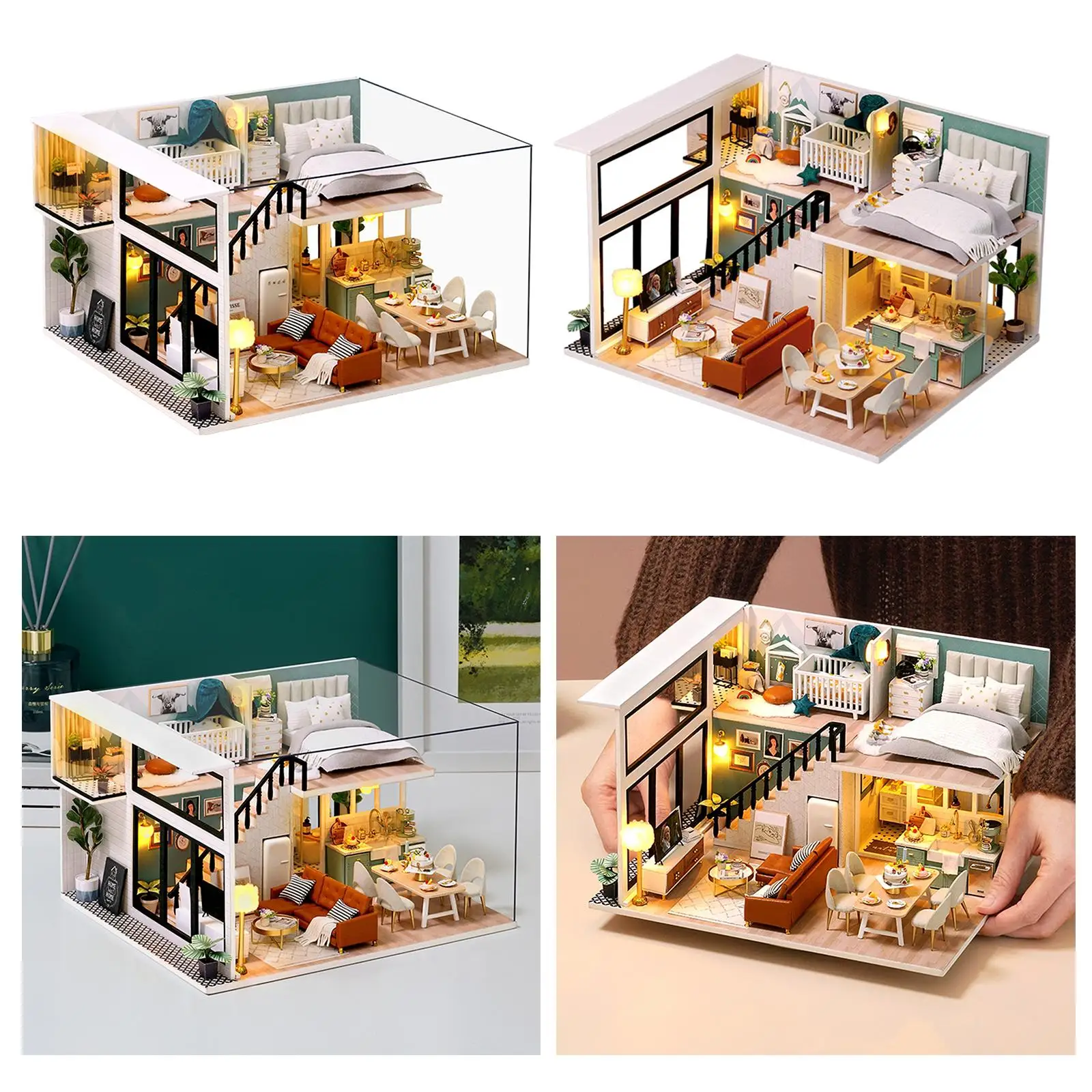 Kit de maison de poupée Miniature DIY, maison Sacle 1:12 avec meubles et LED, Kit de maison de poupée en bois, anniversaire pour femmes et filles