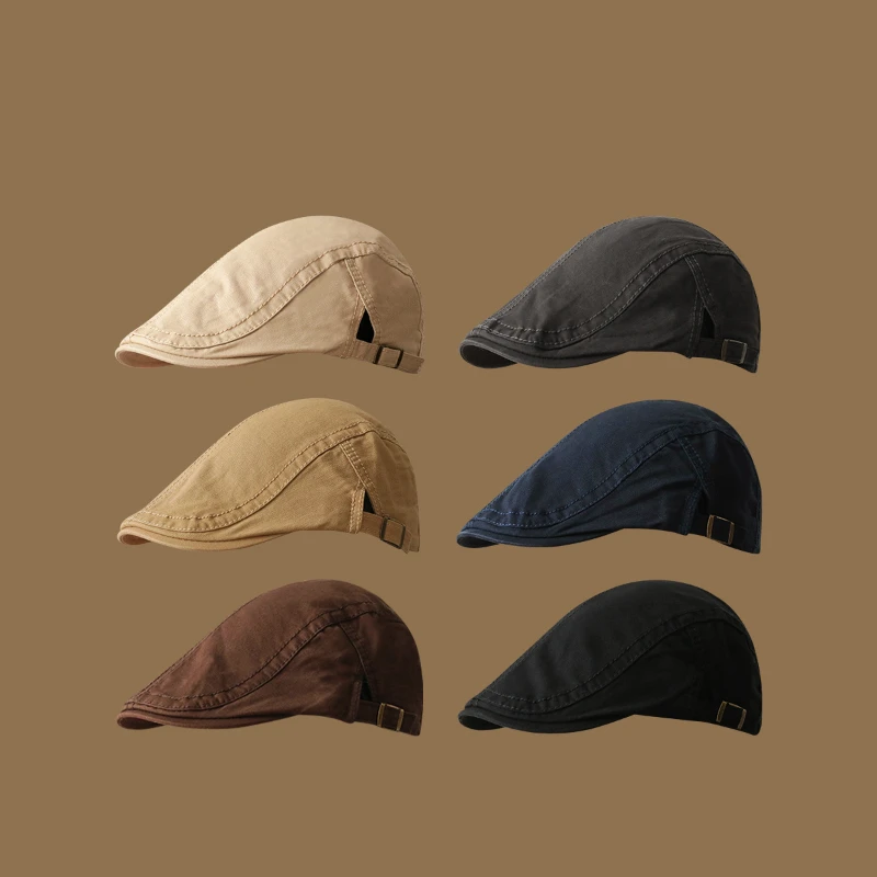 

Men's Breathable Solid Color Vintage Beret English Style Simple Literary Newsboy Cap Women's Hundred Forward Hat