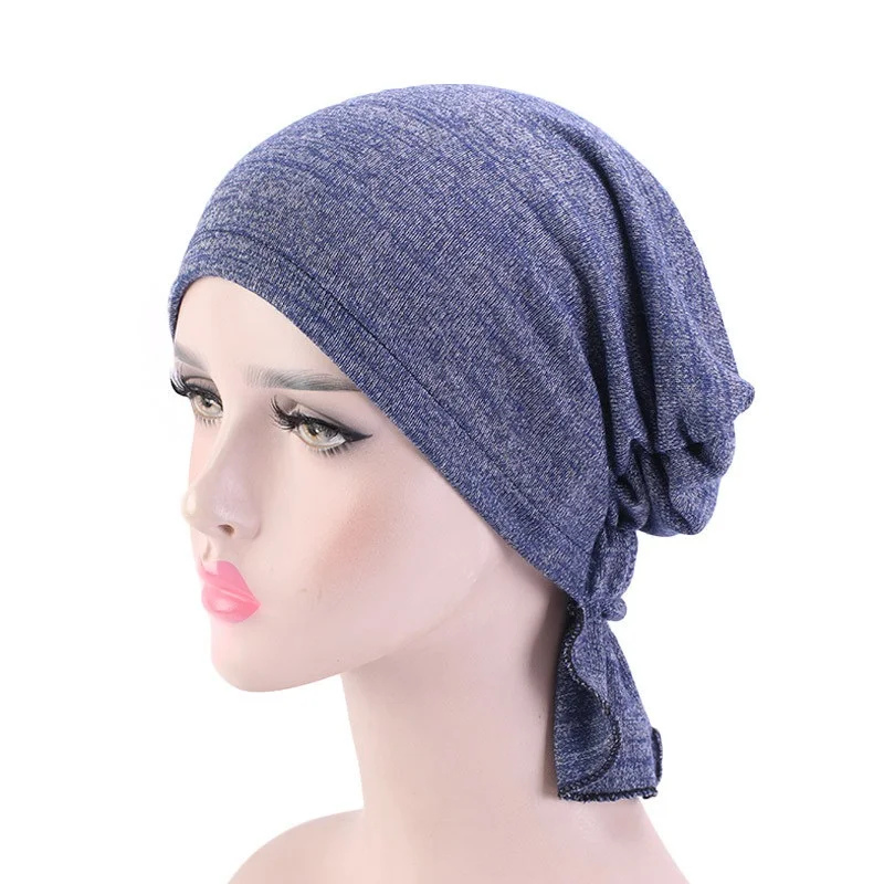 TJM-231A New Style Cotton Women Elastic Hijab Strap Pull-over Chemotherapy Soft Nightcap Muslim Turbans Cap For Ladies