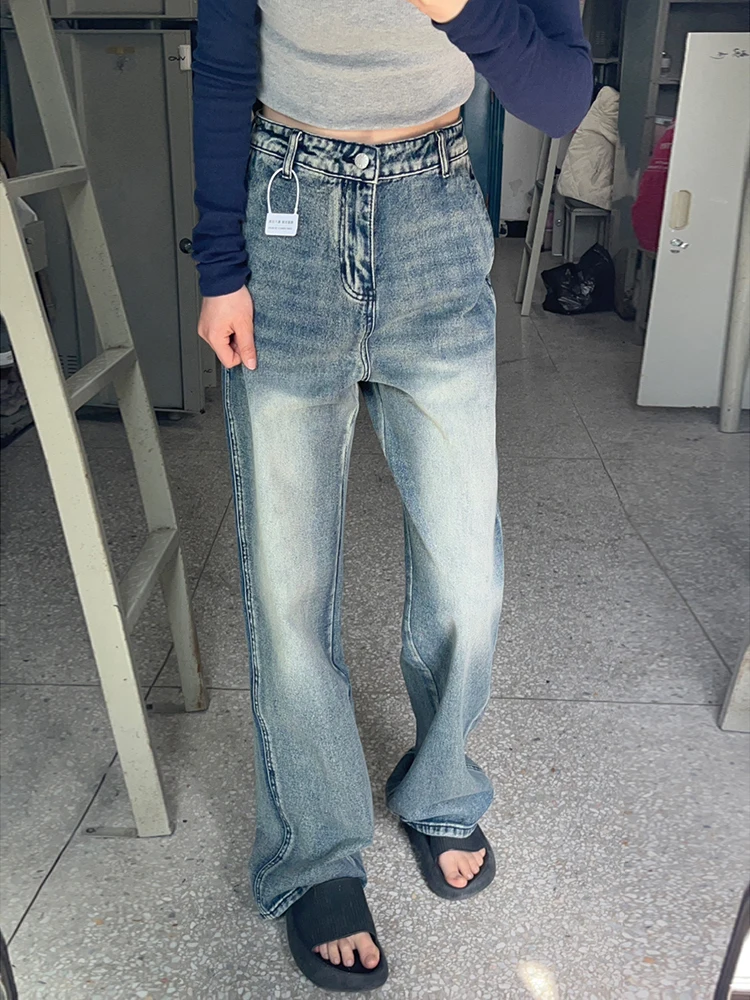 

Джинсы с высокой талией, широкими штанинами, свободного кроя, прямого кроя, для высоких женщин, весна-осень, High Socie, 75 см, винтажные, длинные джинсы