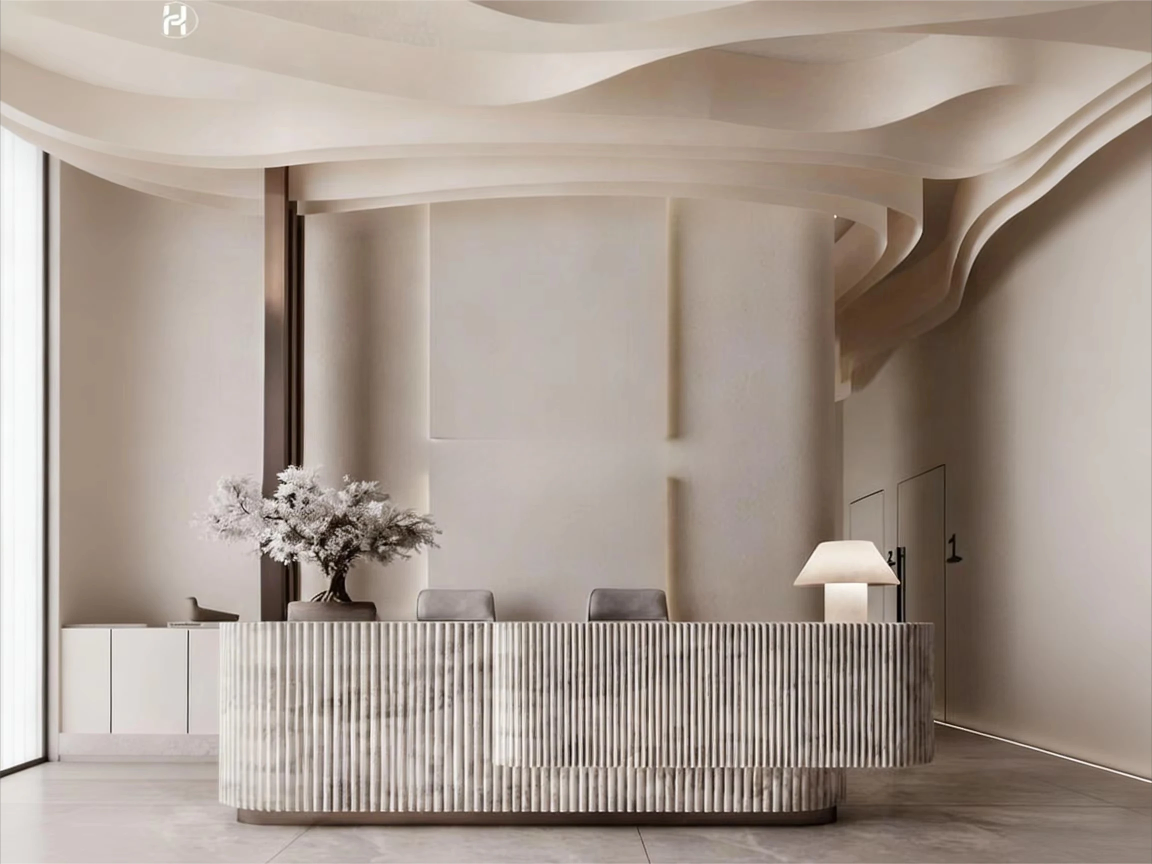 Modern Customizable Natural Fluted Marble Reception Countertops for Luxurious Hotel Apartment Decoration