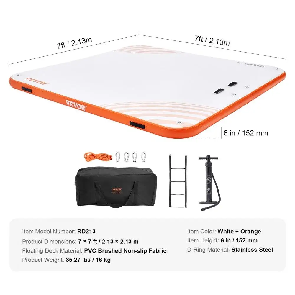 7x7FT Inflatable Floating Dock Platform with Non-Slip Mat, Portable Carry Bag & Detachable Ladder for pool , Beach & Ocean Fun