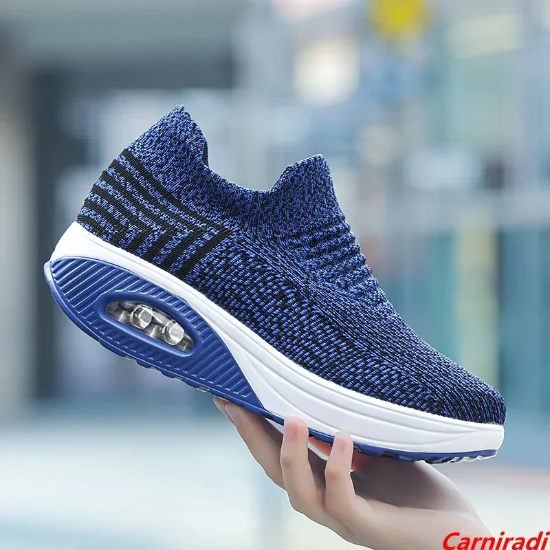 New Style Socks Flying Weave Big Size 35-42 Walking Shoes Women Breathable Casual Sneakers Ladies Slip-on Wedges Loafers Shoes