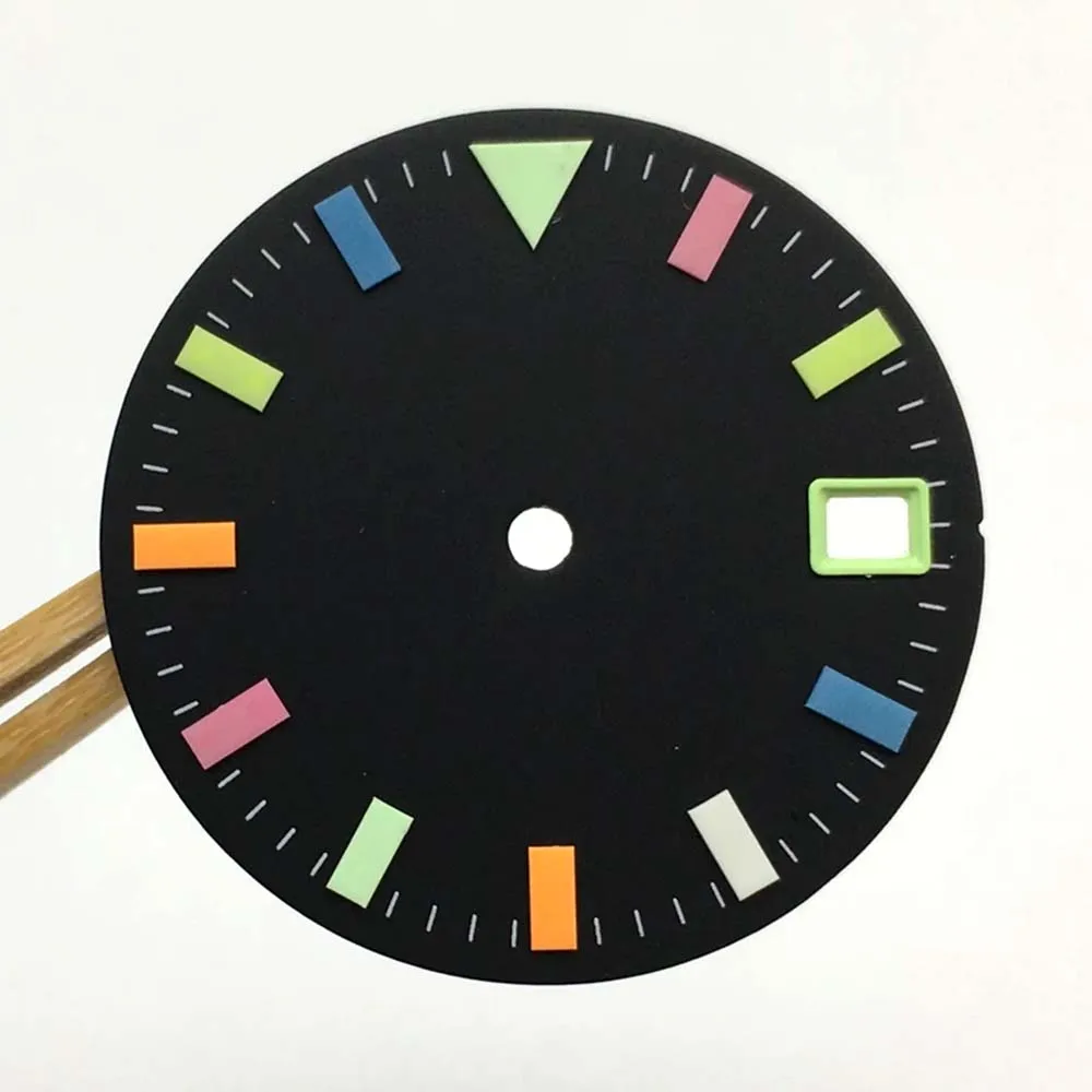หน้าปัดนาฬิกาฆ่าเชื้อสีเรืองแสง28.5มม. NH35อุปกรณ์เสริมสำหรับนาฬิกาผู้ชายจอแสดงปฏิทินเคลื่อนไหว
