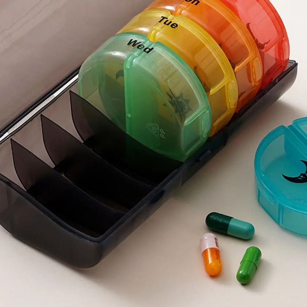 Drug Container 7-Day Splitter Pill Organizer AM/PM Compartments 14-Grid Vitamin Storage Case Week Mark Plastic Rainbow Pill Box