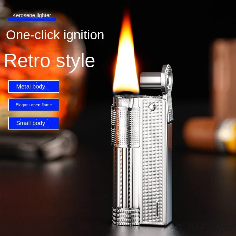 

Unusual Kerosene Gasoline Lighter Metal Grinding Wheel Flint Cigarette Windproof Lighter Smoking Accessories Gadgets for Men