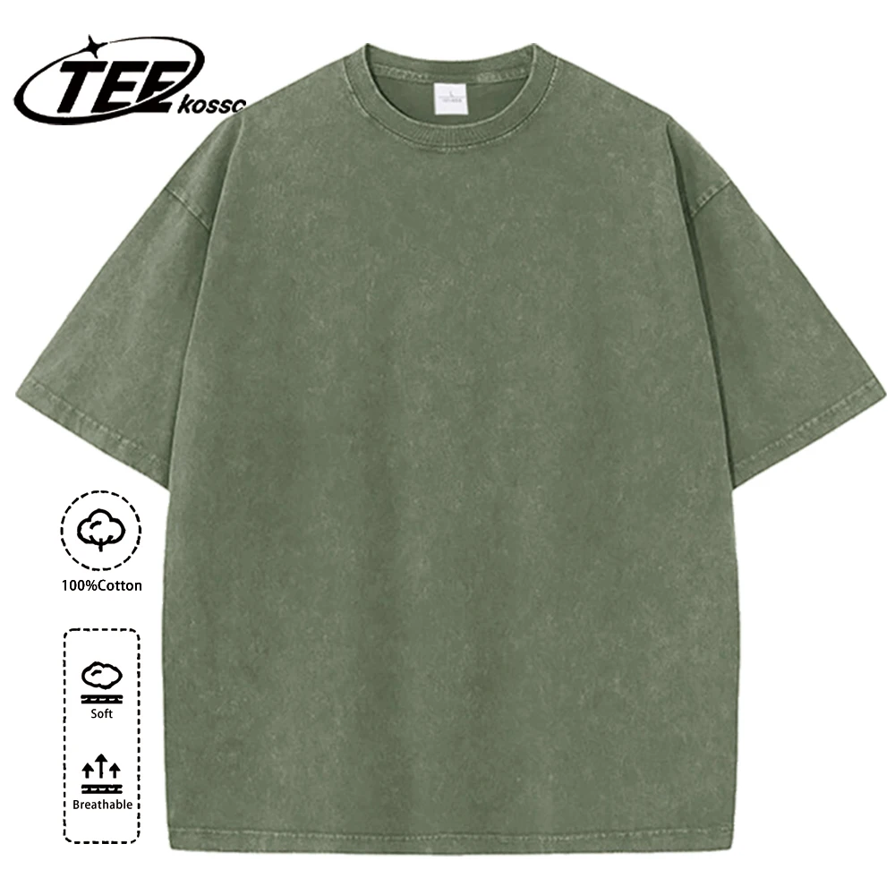 230g Baumwolle Retro Punk T-Shirt Drop Schulter Ärmel Männer Frauen Vintage Kurzarm T-Shirts einfarbige Hip Hop lose T-Shirts – Detail 10