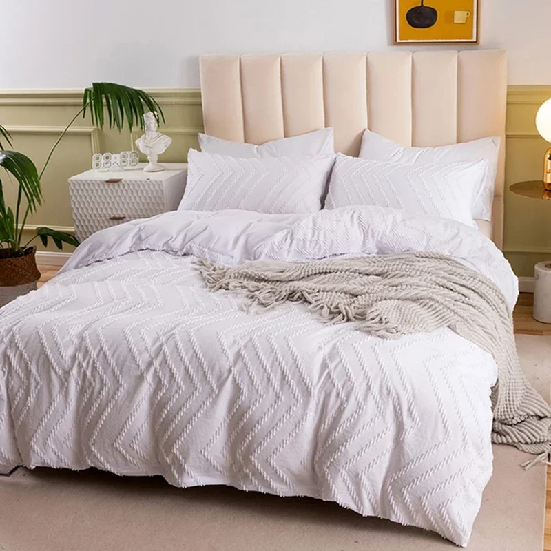 

NEW Nordic Style Cut Flowers White Duvet Cover Set Soft Comfortable King Size Bedding Set Queen Twin Solid Home Comforter Covers