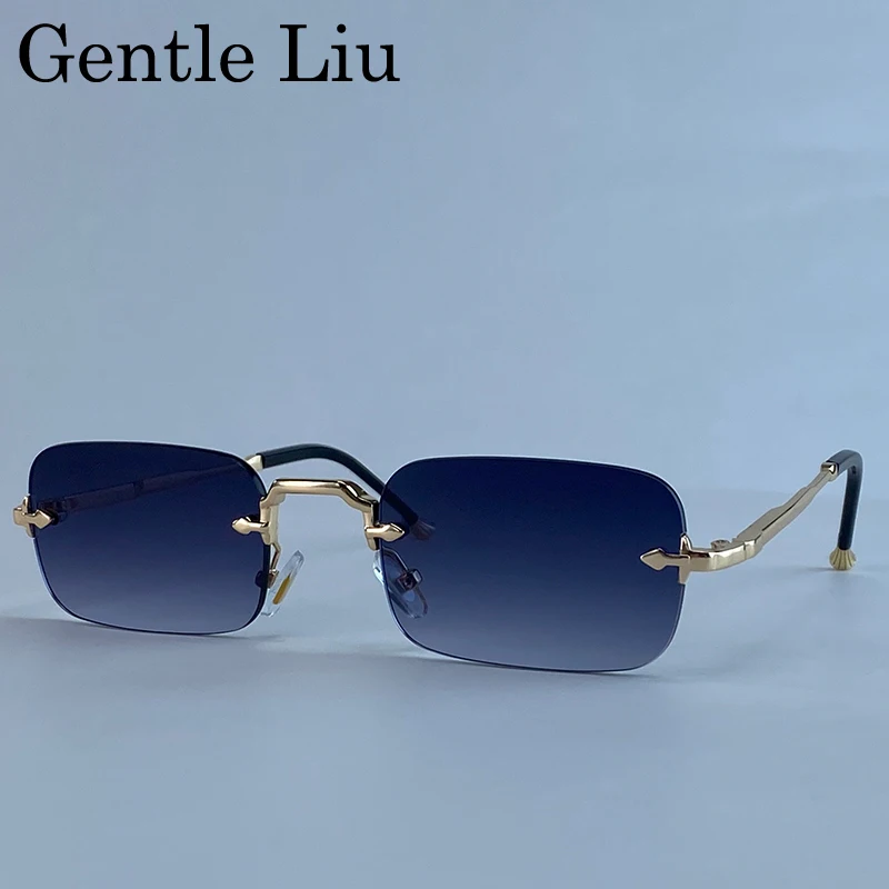 Small Rectangle Punk Rimless Sunglasses Men 2026 Luxury  display picture 1