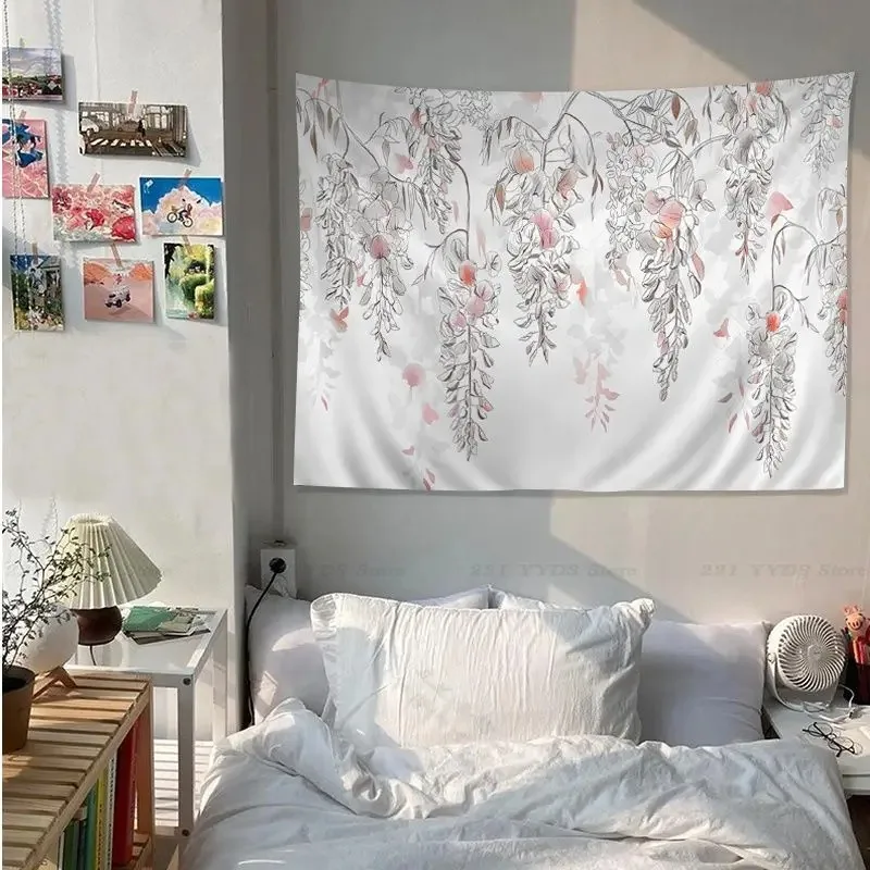 Office Living Room Tapestry Simple Flower Weeping Willow Hanging Cloth Home Wall Decoration Tapestry