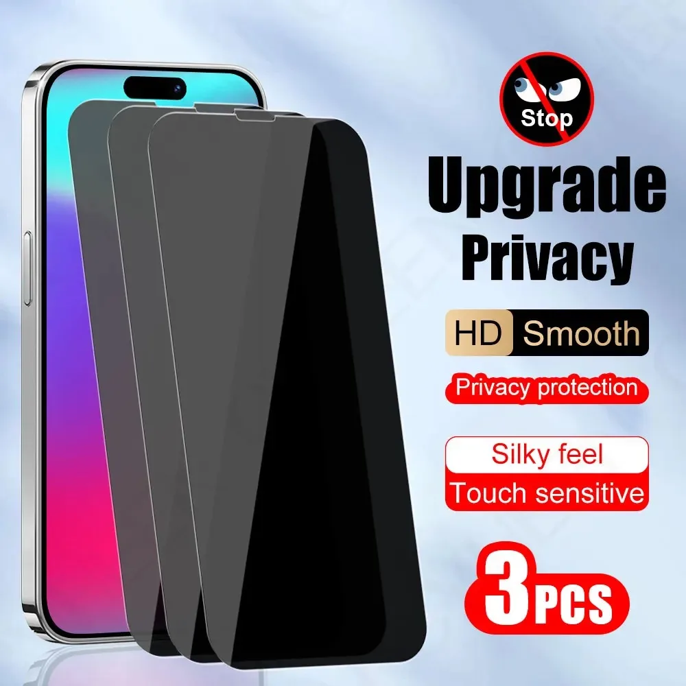 Комплект из 3 защитных пленок для iPhone 17 Pro, 16, 15 Plus, 14 Pro Max, 13, 12, 11, X – Защитное стекло для смартфона с функцией конфиденциальности