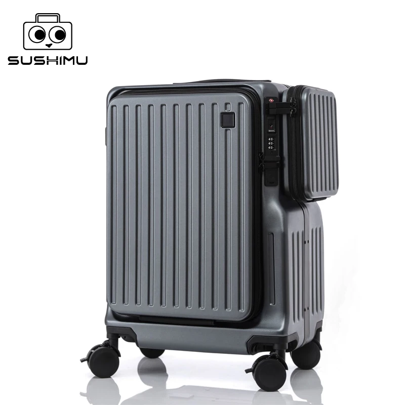 SUSHIMU New front-opening zipper suitcase with large capacity and multiple functions. It's a 20-inch cabin suitcase for men,