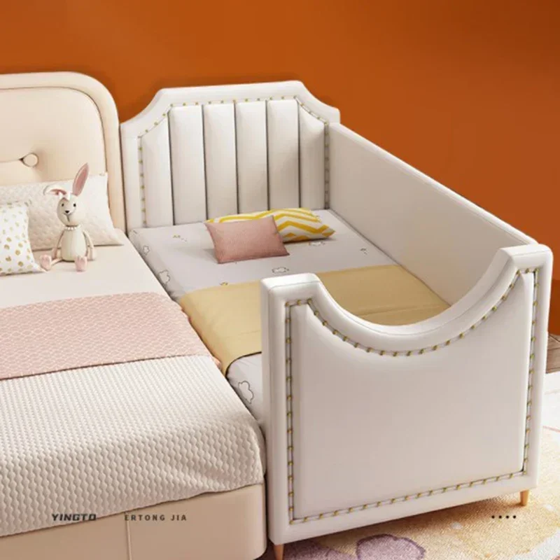 Cama de empalme de lujo ligera para niños y niñas, cama de cabecera ancha para bebés, valla alta, cama de empalme extendida para bebés con barandilla