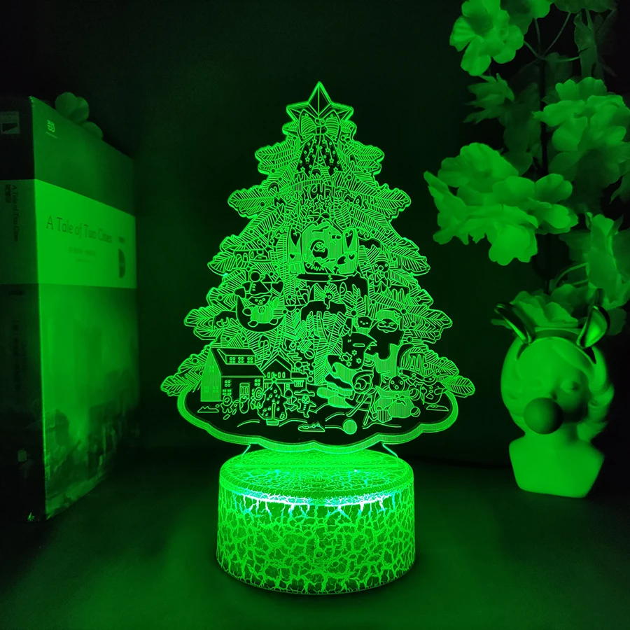 Merry Christmas Tree 3D Hologram Light Santa Clause Home Decor Vivid Christmas Decoration Tree Ornaments RGB Night Lamp Gift