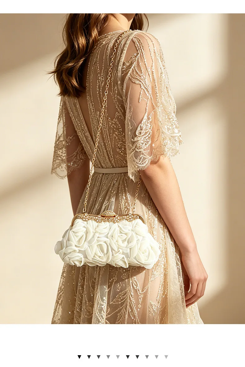 Chiffon flower dinner champagne women's cheongsam dress  chain banquet bag, handbag. - view 6