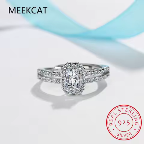 2 Carat Moissanite Ring for Women Emerald Radiant Cut Diamond Sterling Silver 925 with 18KGold Plated Wedding Bridal Band Anillo